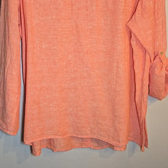 Tahari Linen Long Convertable Sleeves Lagenlook Coastal Tunic Blouse Shirt NWOT - Picture 11 of 14